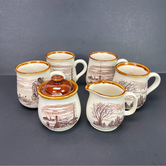 Enesco Kitchen Enesco Sky Plains Sugar Creamer 4 Cups Set 98 Made